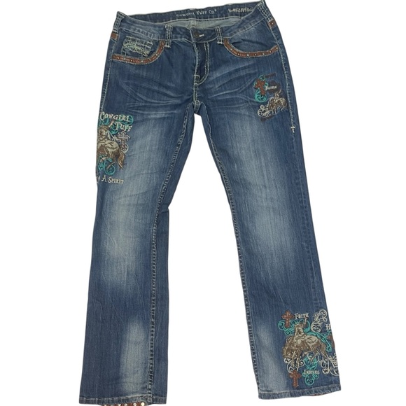 Cowgirl Tuff Denim - Cowgirl Tuff Spirit Embroidered Embellished Western Rodeo Bootcut Jean Women 33